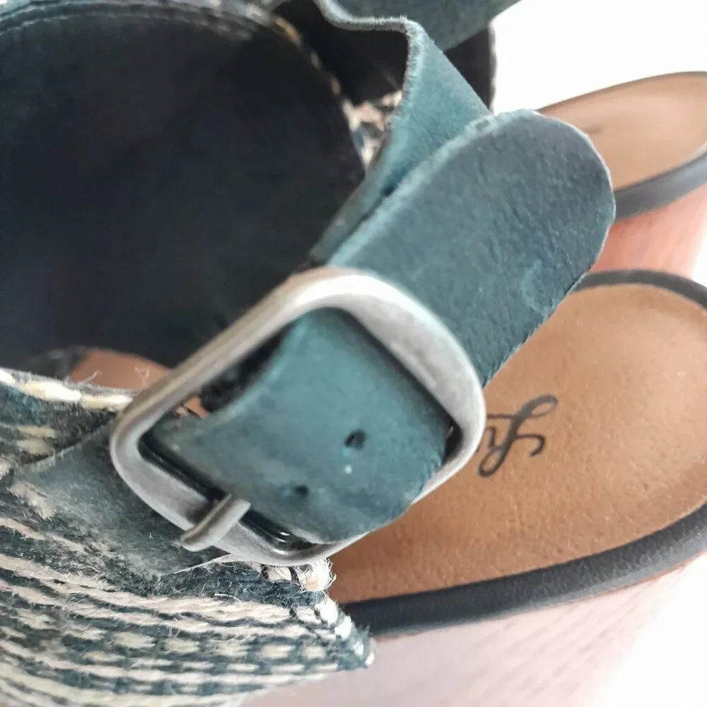 Lucky Brand Women Mika Chunky Wood Strappy Leather Platform shoes Size 8.5M